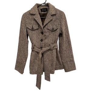 Donnybrook‎ Women XS Brown Tweed Belted Wool Blend Jacket Coat Career Profession